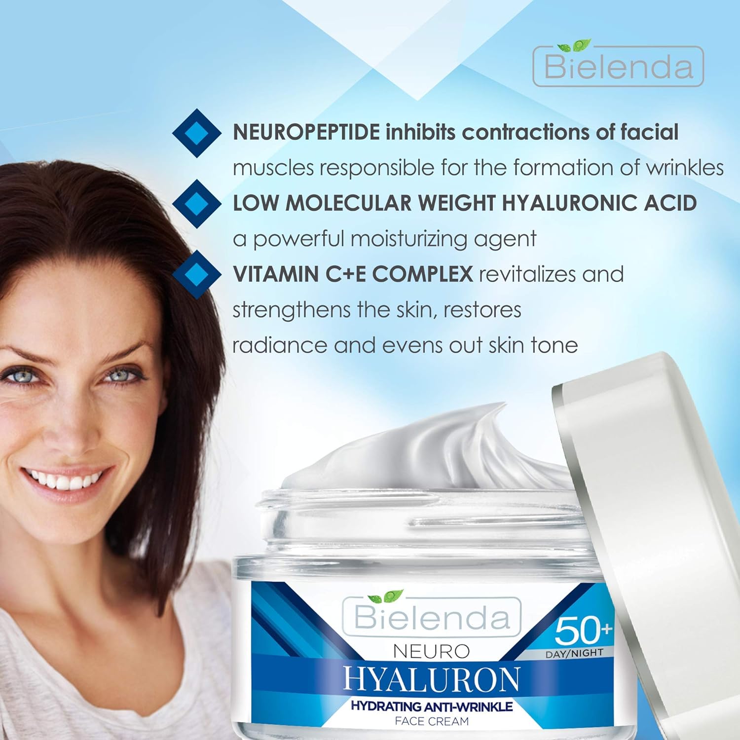 Bielenda NEURO +50 Hyaluron Hydrating Anti-Wrinkle Face Cream 50ml - Neuro Hyaluron 50+ Moisturizing Anti-Wrinkle Cream 50ml 