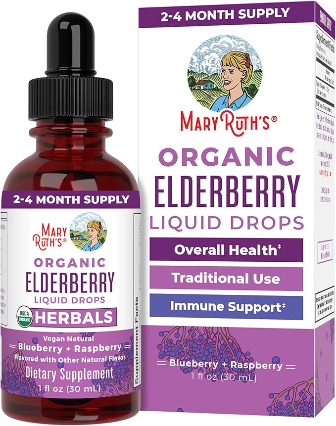 Mary Ruth Elderberry Drops, Blueberry Raspberry, Org, 1 fl oz