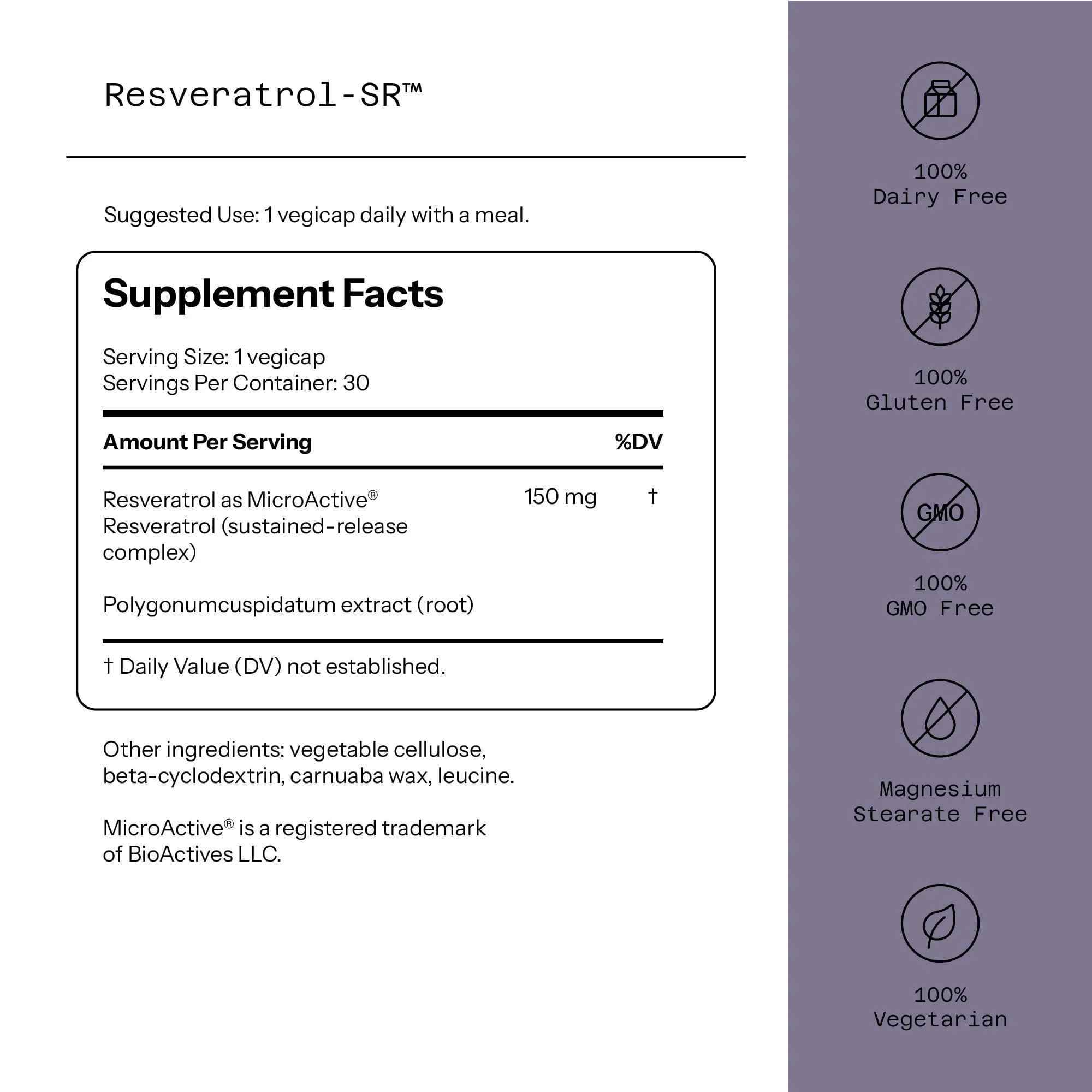 RESVERATROL SR- Supports healthy aging, metabolism, Enhances blood flow  150 mg, 30 Vegicaps