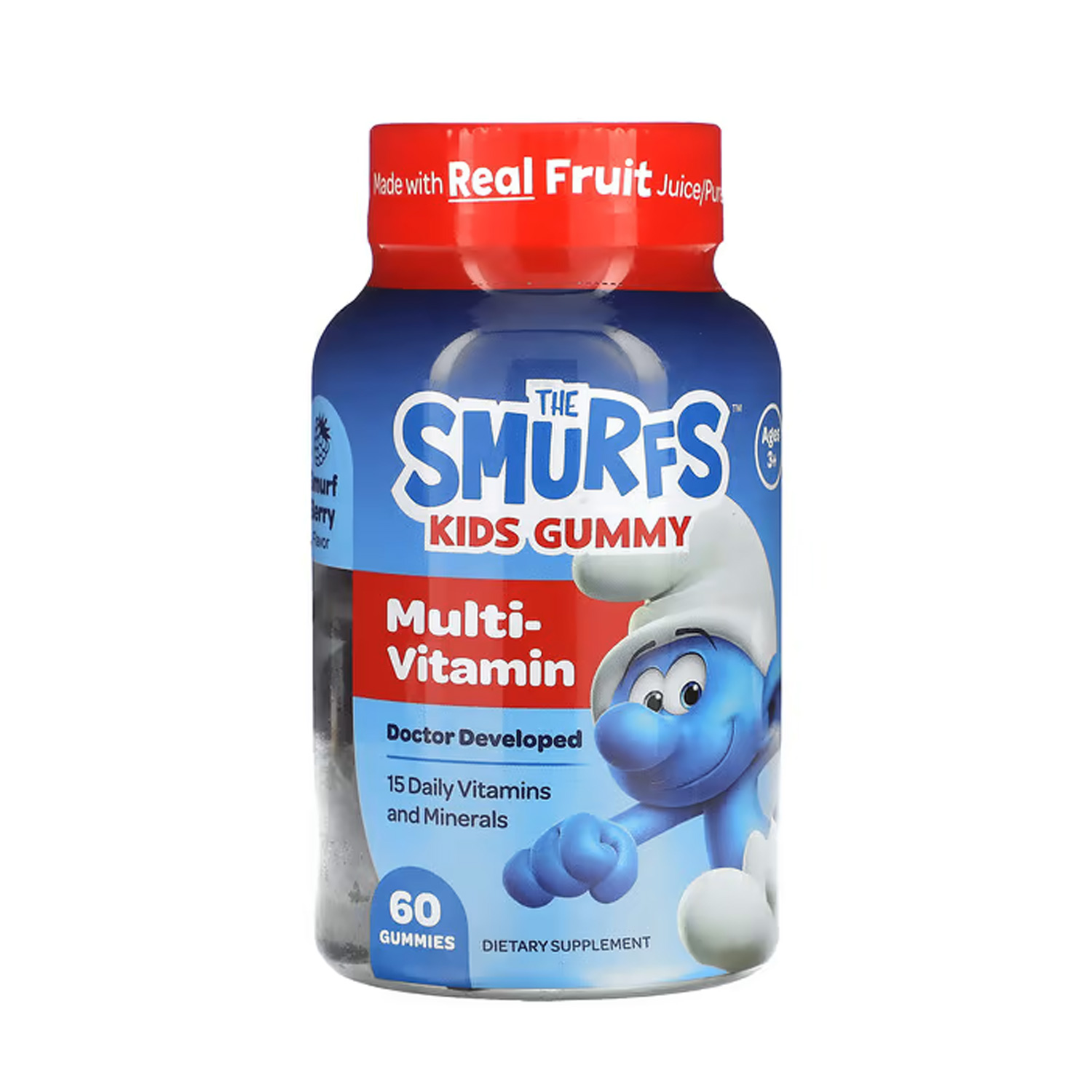 The Smurfs, Kids Gummy, Multi-Vitamin, Ages 3+, Smurf Berry, 60 Gummies