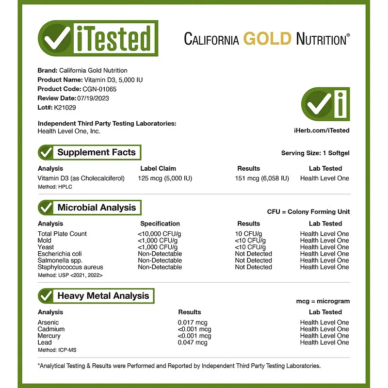 California Gold Nutrition Vitamin D3 125 Mcg (5000 Iu) 90 Fish Gelatin Softgels