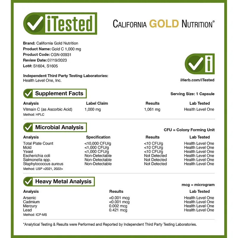 California Gold Nutrition Gold C Usp Grade Vitamin C 1000 Mg 60 Veggie caps