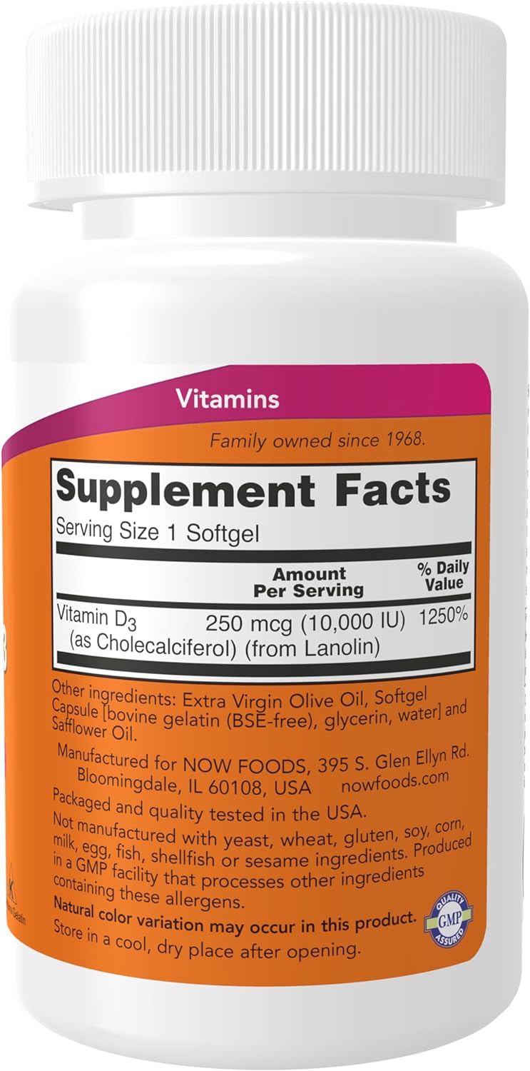 Now Food Vitamin D-3, 10,000 Iu, 120 Soft Gels