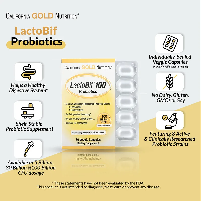 California Gold Nutrition, LactoBif Probiotics, 30 Billion CFU, 60 Veggie Capsules