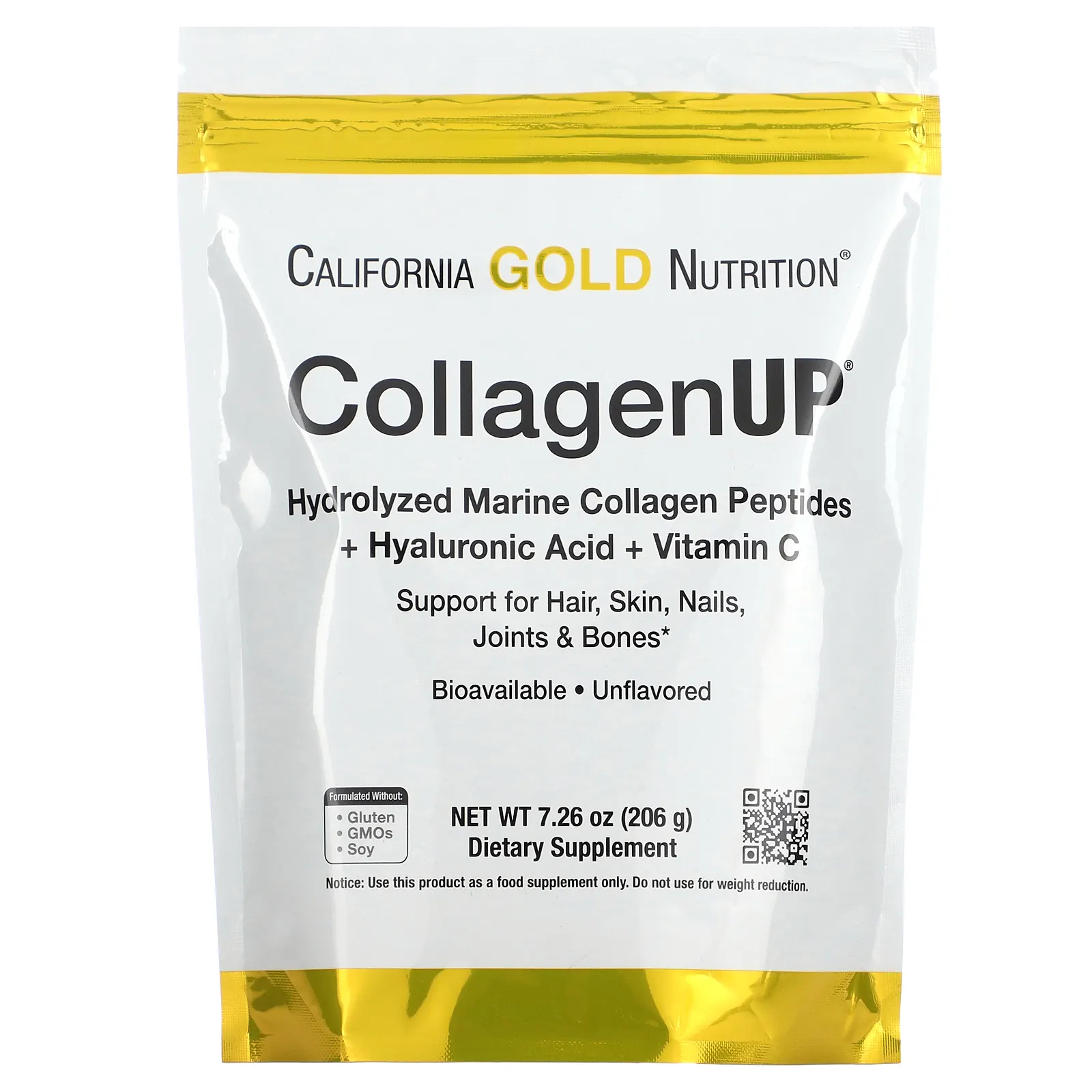 California Gold Nutrition Collagenup Hydrolyzed Marine Collagen Peptides With Hyaluronic Acid And Vitamin C Unflavored 7 26 Oz (206 G)