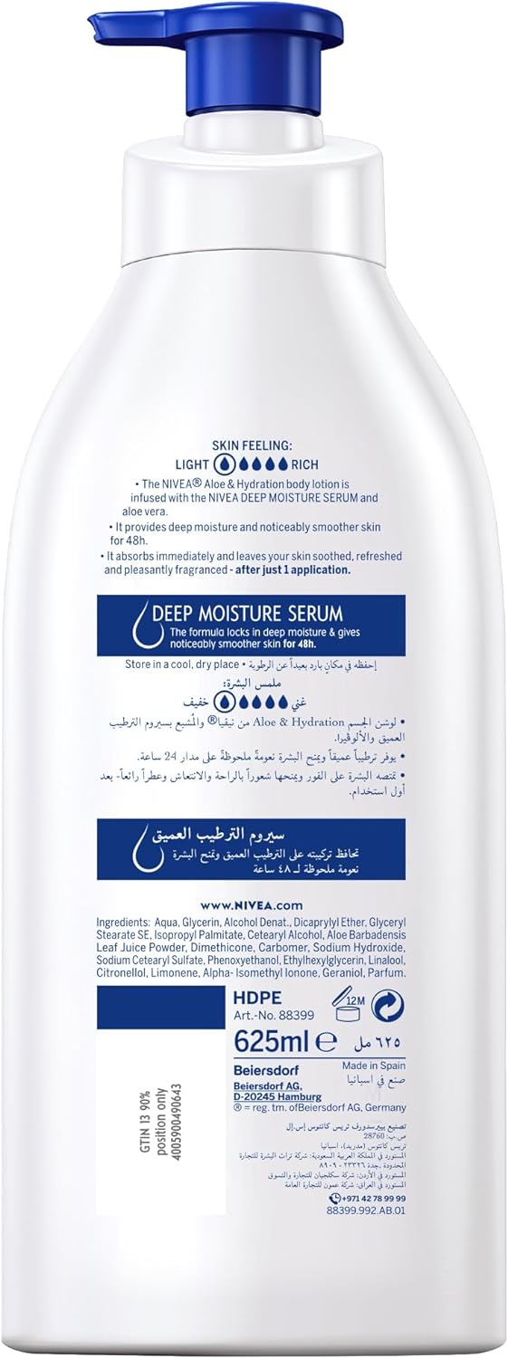 Nivea Body Lotion Hydration, Aloe Vera, Normal to Dry Skin, 625ml