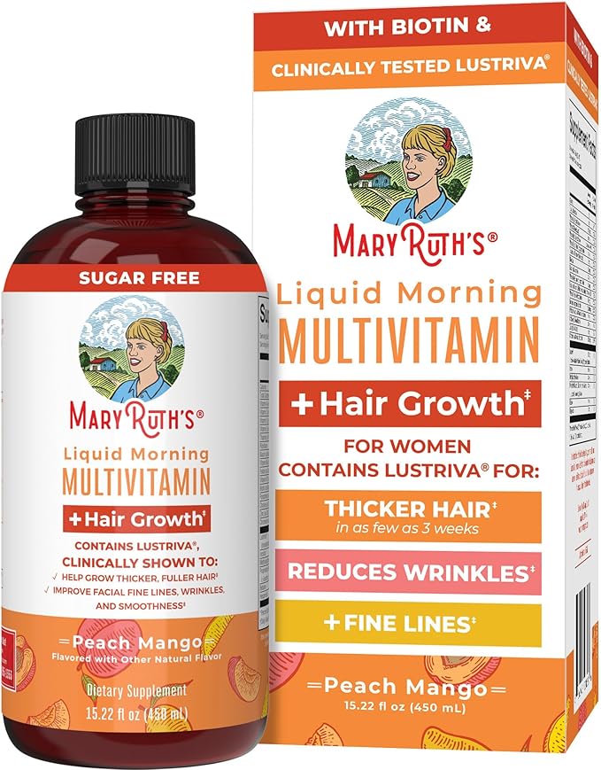 Mary Ruth Morning Multivitamin +Hair Growth Liquid, Peach Mango, 15.22 fl oz