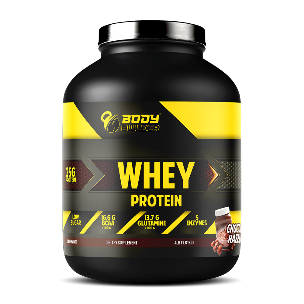 Body Builder Whey Protein 25gm Protein 54 servings 4lb chocolate hazel Nut