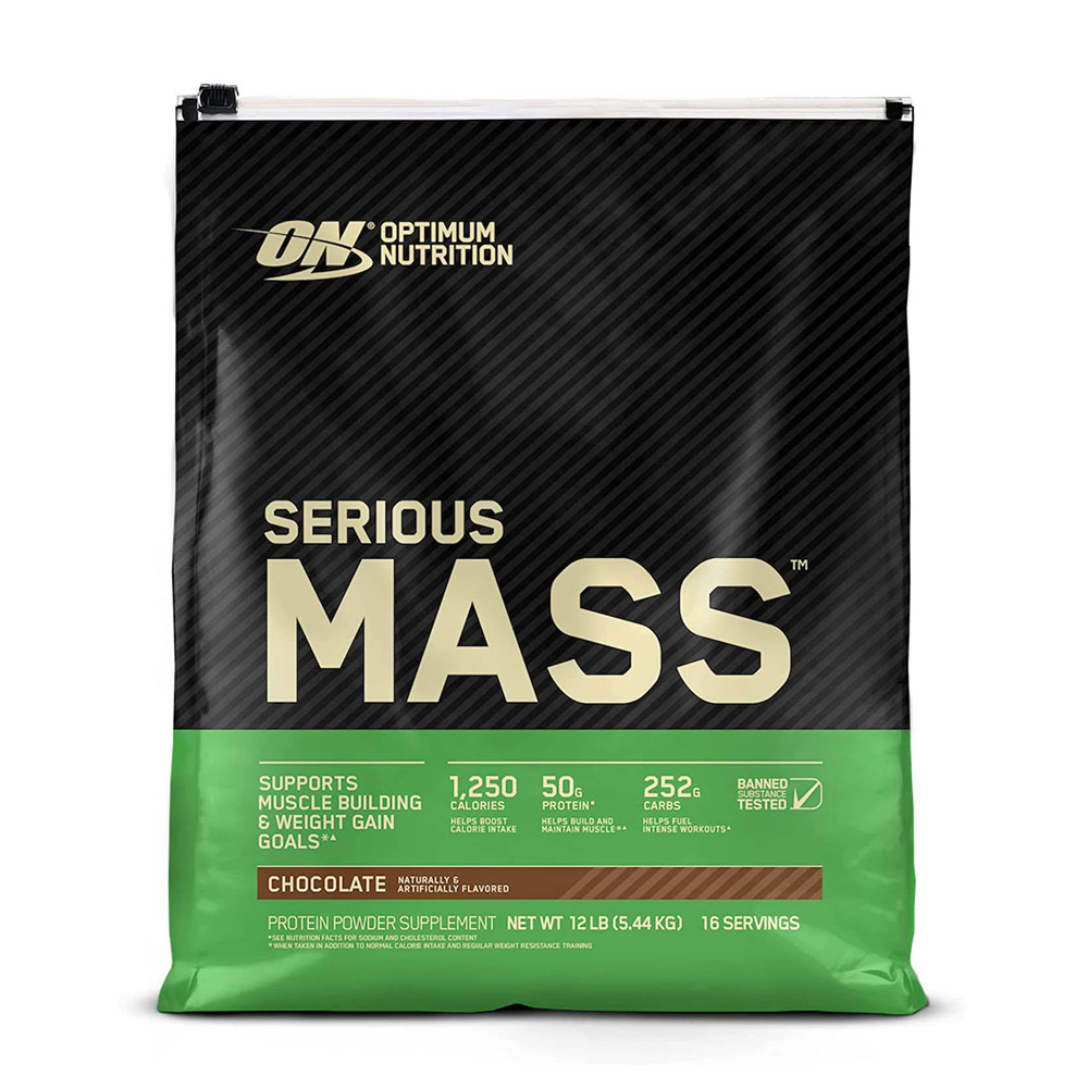 Optimum Nutrition  Serious Mass High Protein High Calorie 12LB, 50g  Protein chocolate flavor