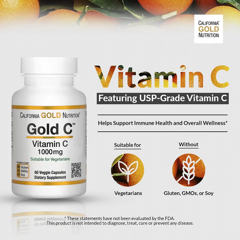 California Gold Nutrition Gold C Usp Grade Vitamin C 1000 Mg 60 Veggie caps