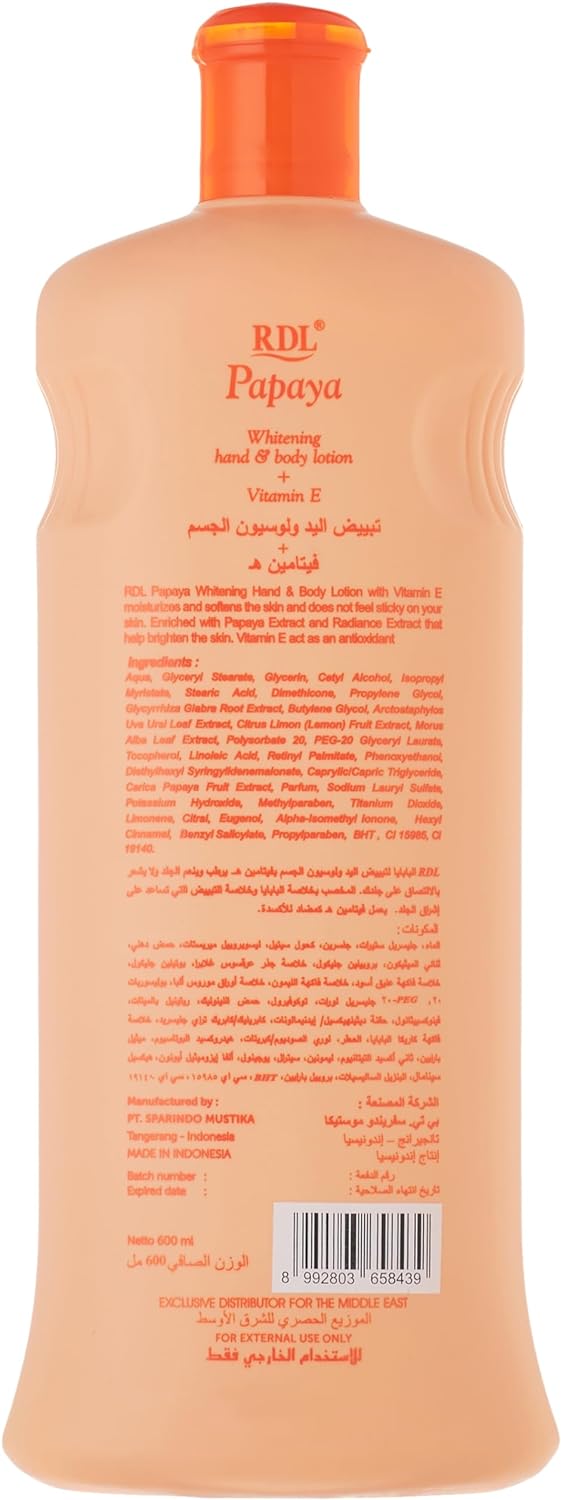 RDL Papaya Extract Whitening Hand & Body Lotion + Vitamin E 600ml