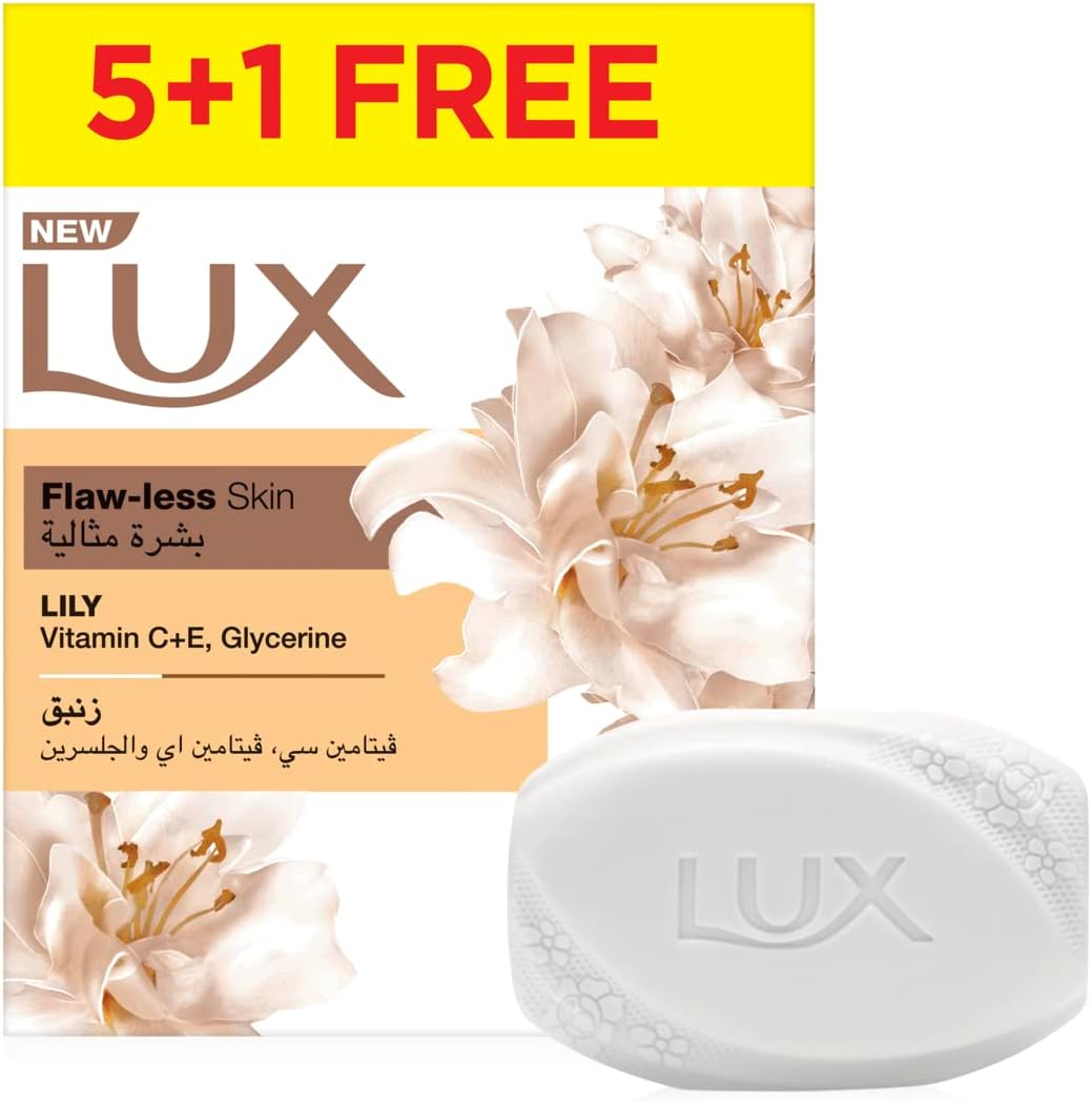 Lux Bar Soap For Flaw Less Skin Lily With Vitamin C E And Glycerine 75 G (Pack Of 6)