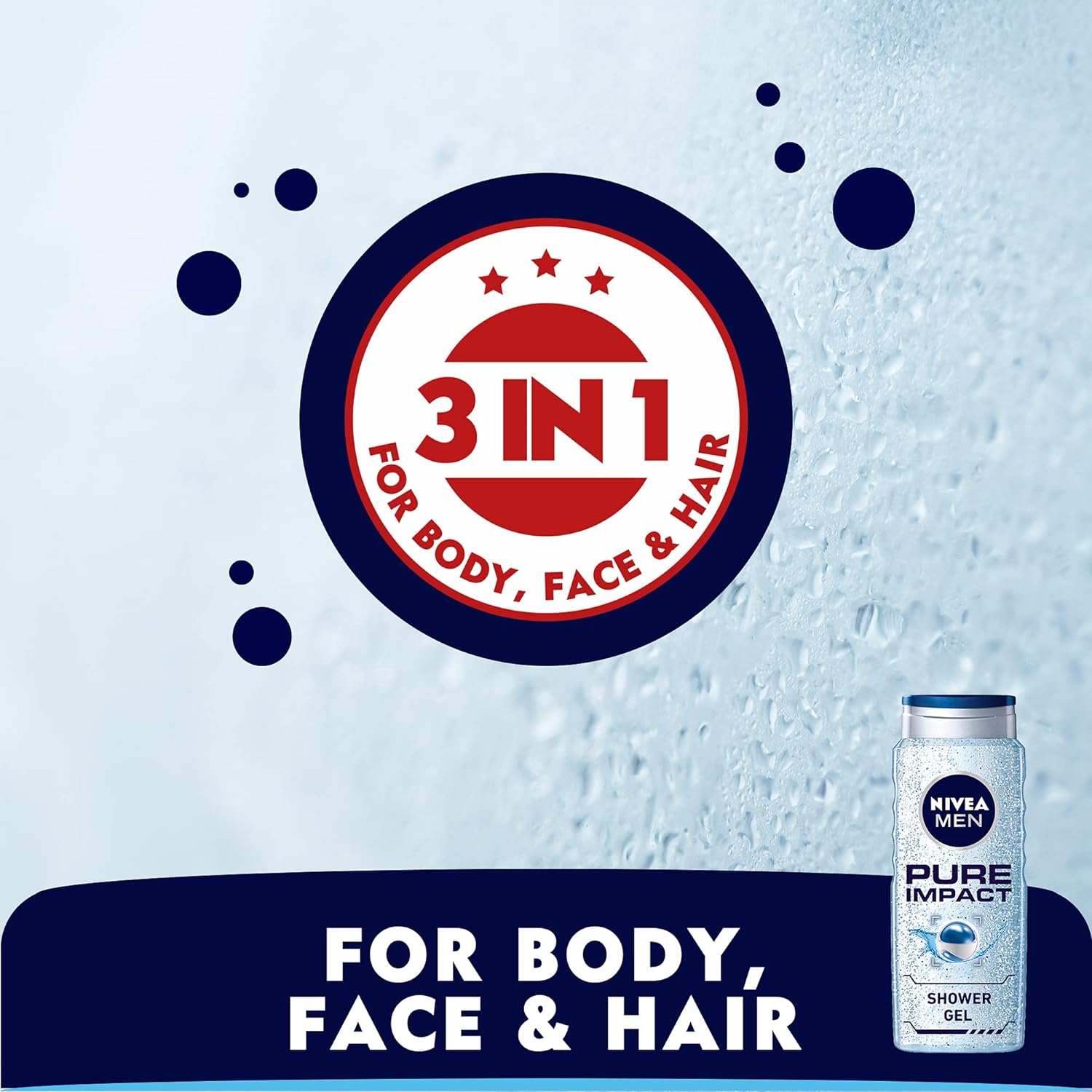 Nivea Men 3In1 Shower Gel Body Wash Pure Impact Fresh Scent 500 Ml