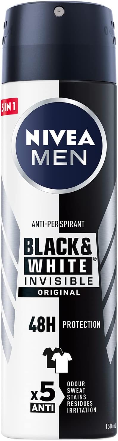 Nivea MEN Antiperspirant Spray for Men, 48h Protection, Black & White Invisible Original, 150ml