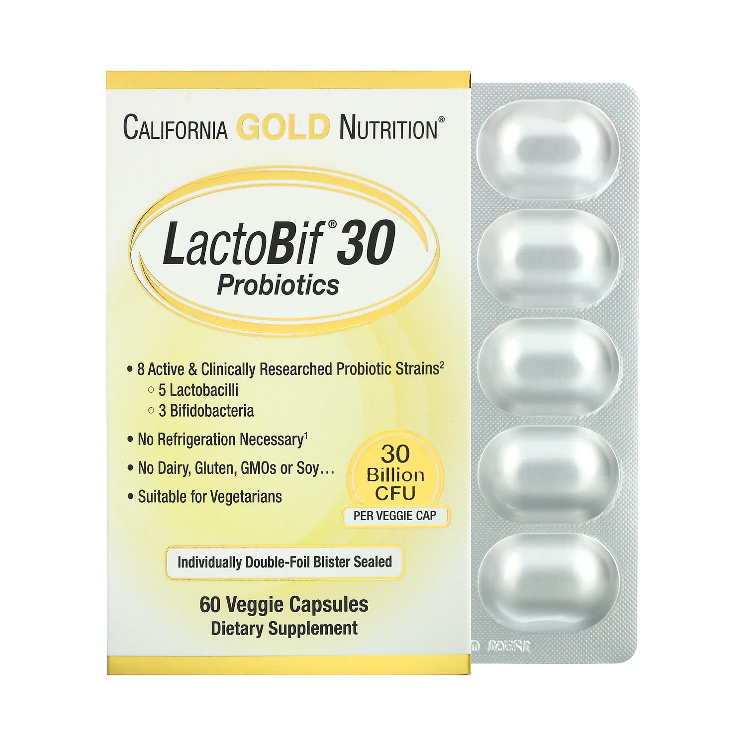 California Gold Nutrition, LactoBif Probiotics, 30 Billion CFU, 60 Veggie Capsules