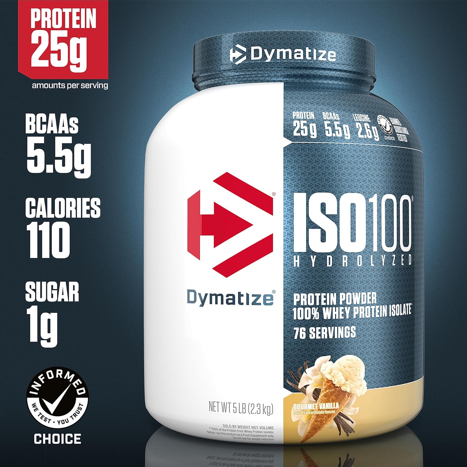 Dymatize ISO 100 hydrolyzed Protein powder 100% Whey protein 76 servings 5lb Gourmet Vanilla