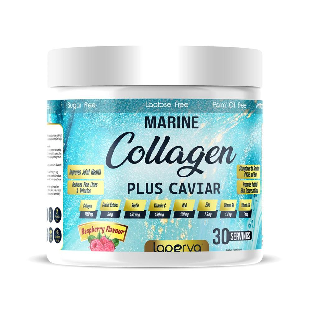 Marine collagen plus caviar 30 servings , Antioxidants, Maintains skin freshness,Raspberry flavor (270 gms)