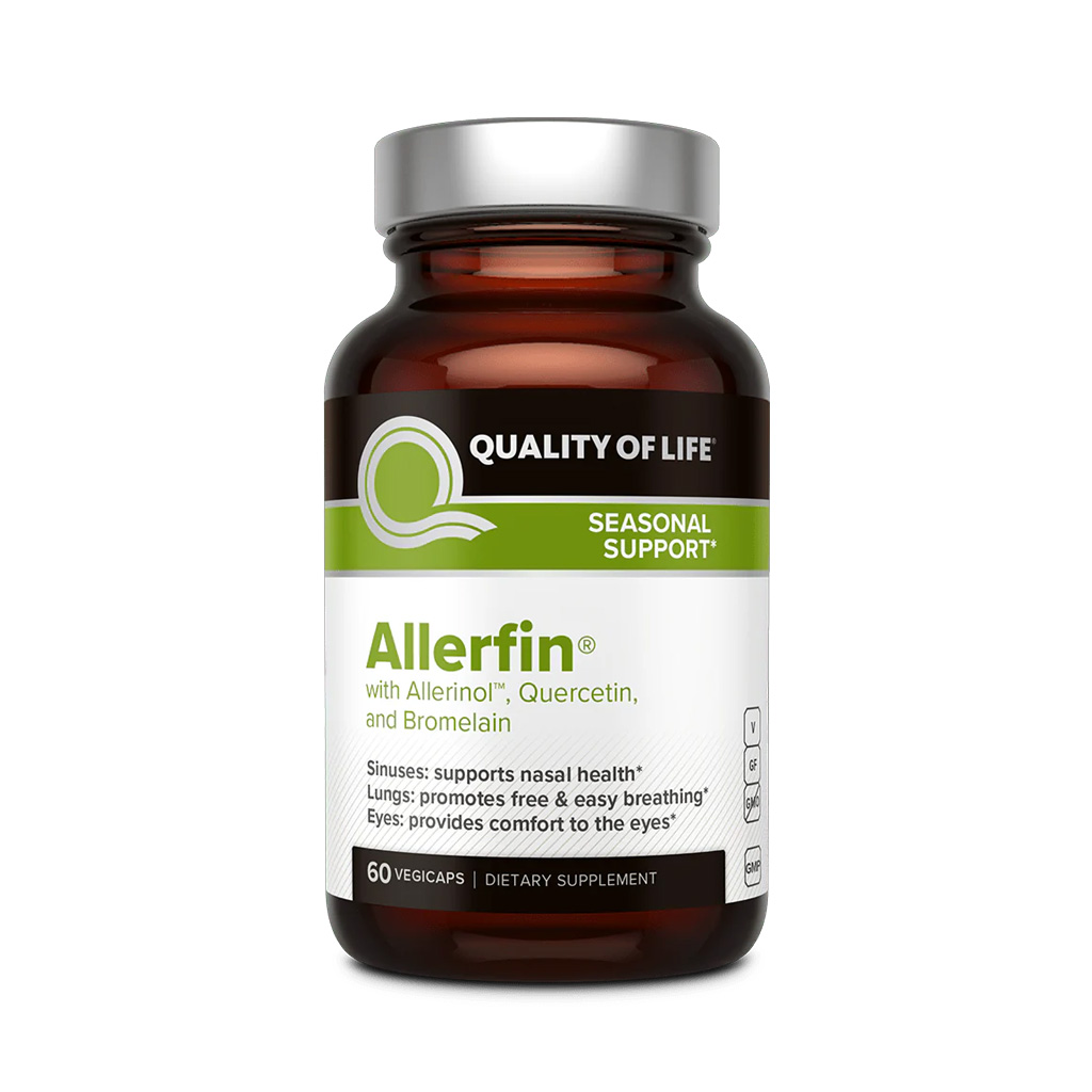 ALLERFIN - Premium Sinuses Relief Supplement – Helps Support Sinus, Nasal, Lung, Seasonal & Allergy Relief - Includes Bromelain, Quercetin, Stinging Nettle & Allerinol – 60 Vegetable Capsules