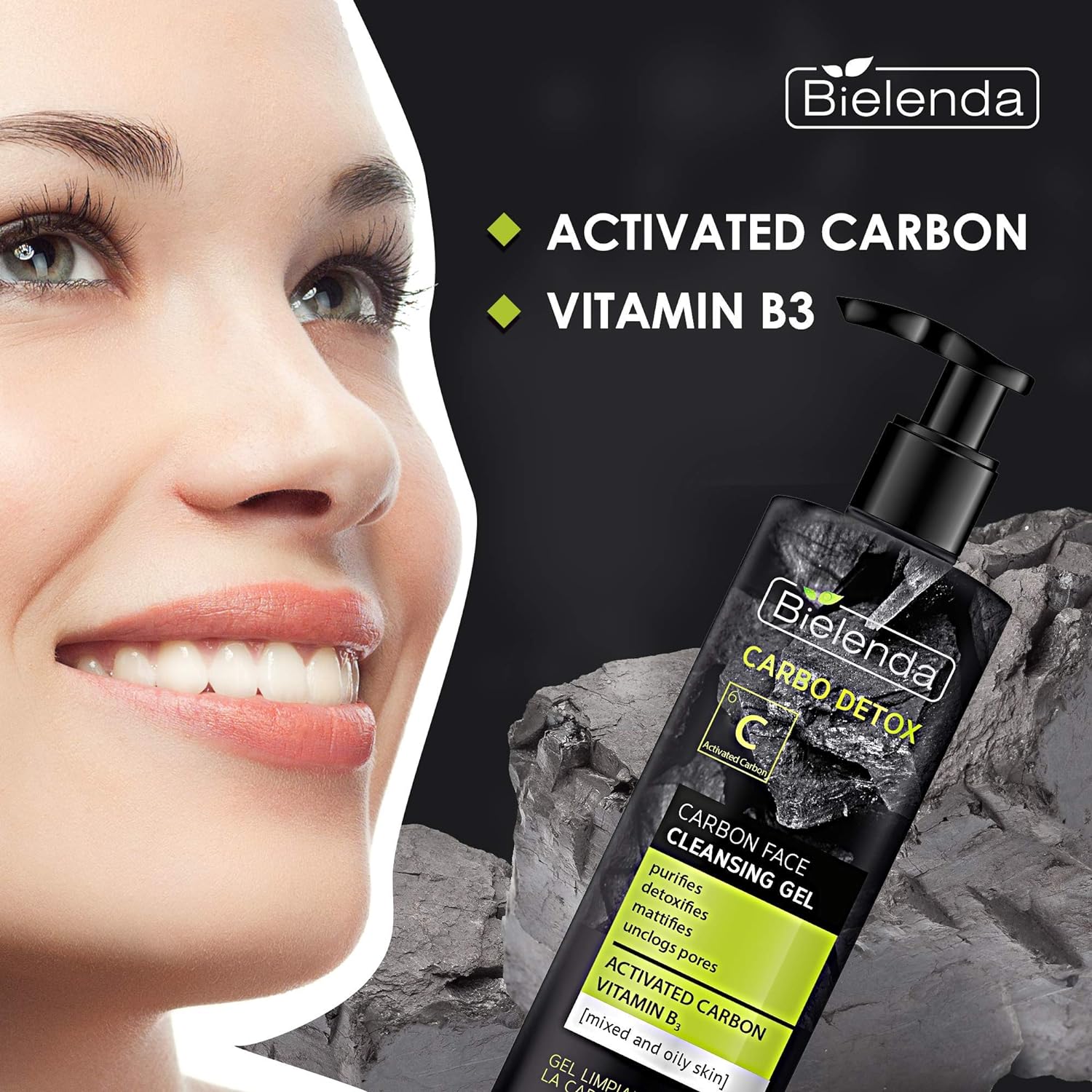 Bielenda CARBO DETOX Carbon Face Cleansing Gel for Mixed & Oily Skin - Gel Wash for Oily and Combination Skin .