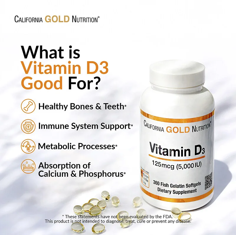 California Gold Nutrition Vitamin D3 125 Mcg (5000 Iu) 90 Fish Gelatin Softgels