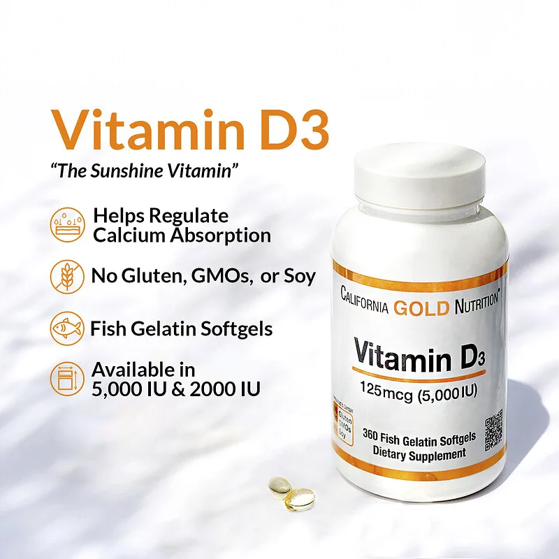 California Gold Nutrition Vitamin D3 125 Mcg (5000 Iu) 90 Fish Gelatin Softgels