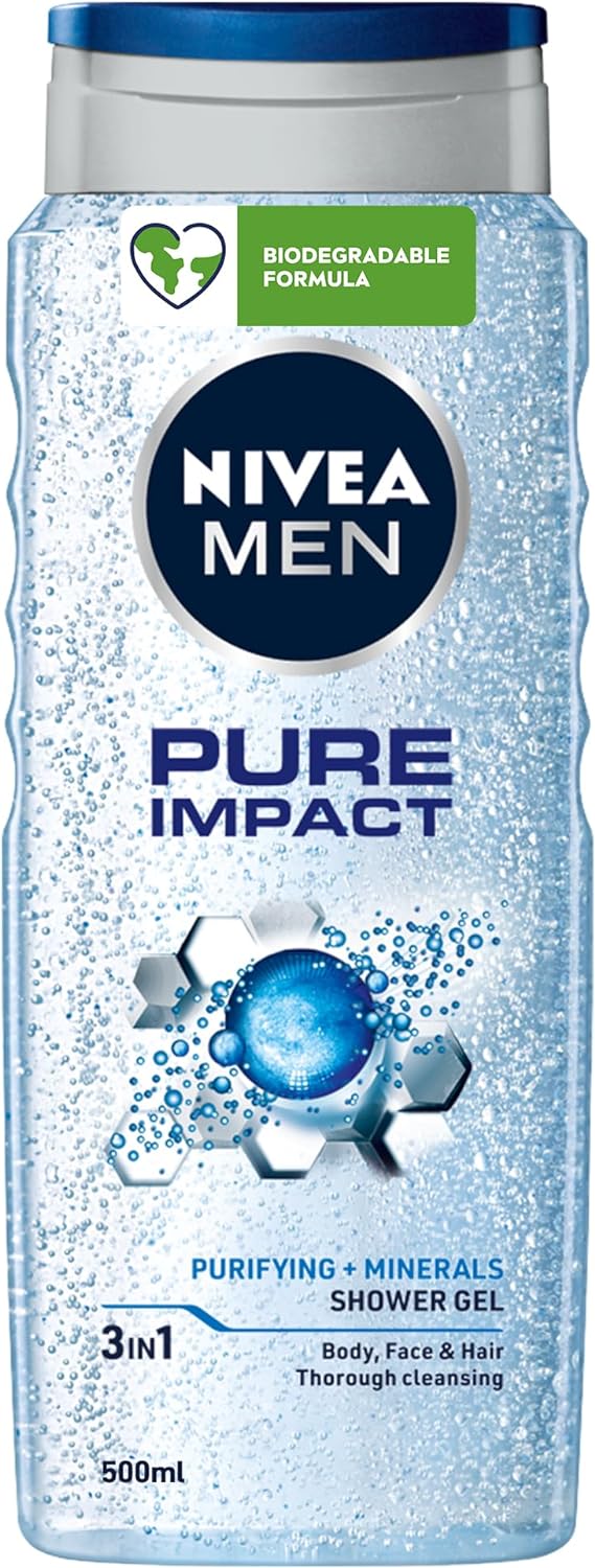 Nivea Men 3In1 Shower Gel Body Wash Pure Impact Fresh Scent 500 Ml