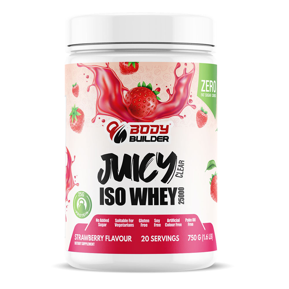 Body Builder Juicy ISO whey 25000 Strawberry flavor 20 servings 1.6LB, Protein Per Serving.