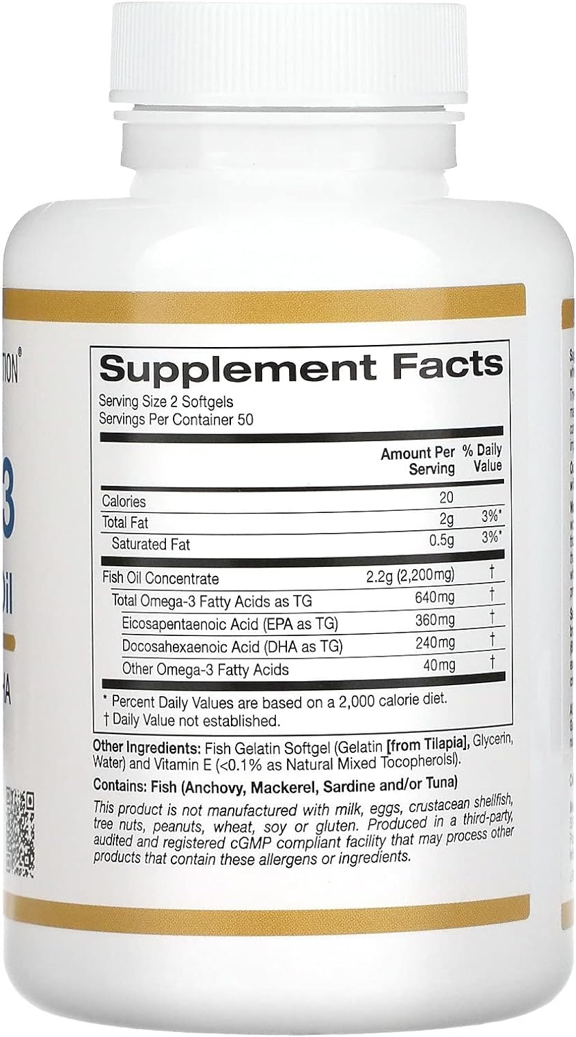 California Gold Nutrition, Omega-3, Premium Fish Oil, 100 Fish Gelatin Softgels