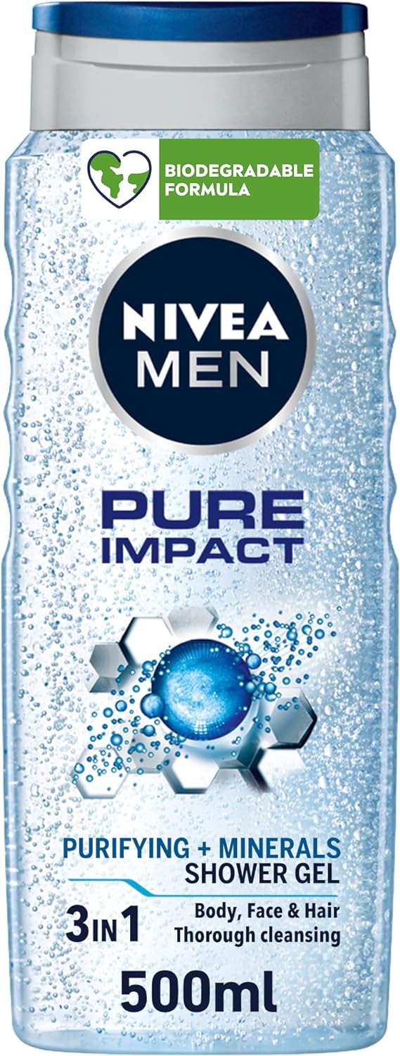 Nivea Men 3In1 Shower Gel Body Wash Pure Impact Fresh Scent 500 Ml