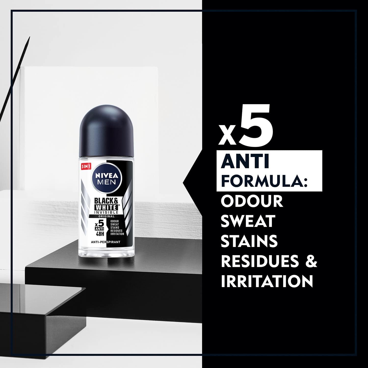 Nivea Men Antiperspirant Roll On For Men Black & White Invisible Protection Original 3X50 Ml