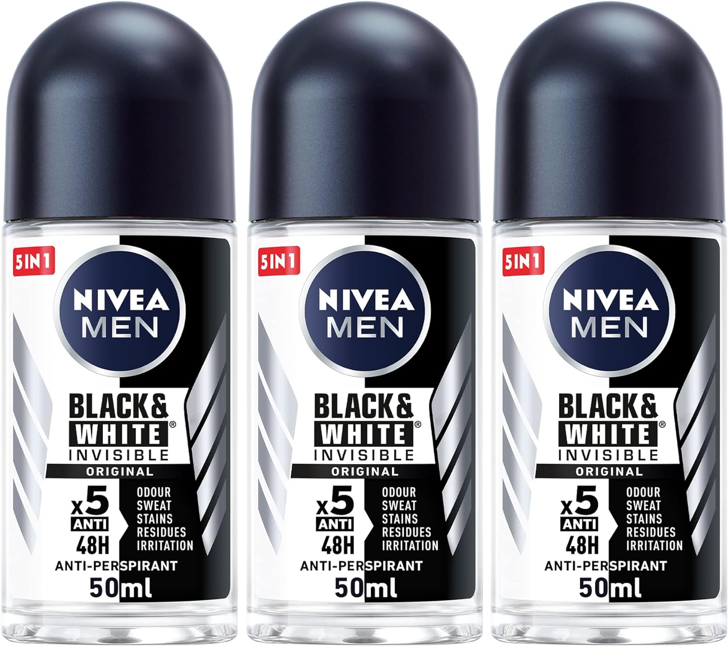 Nivea MEN Antiperspirant Roll-on for Men, Black & White Invisible Protection Original, 3x50ml