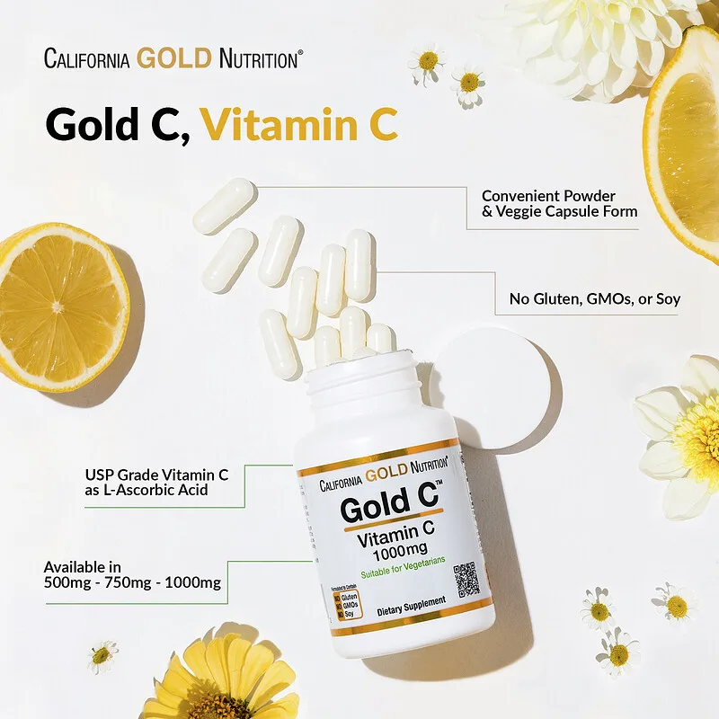 California Gold Nutrition Gold C Usp Grade Vitamin C 1000 Mg 60 Veggie caps