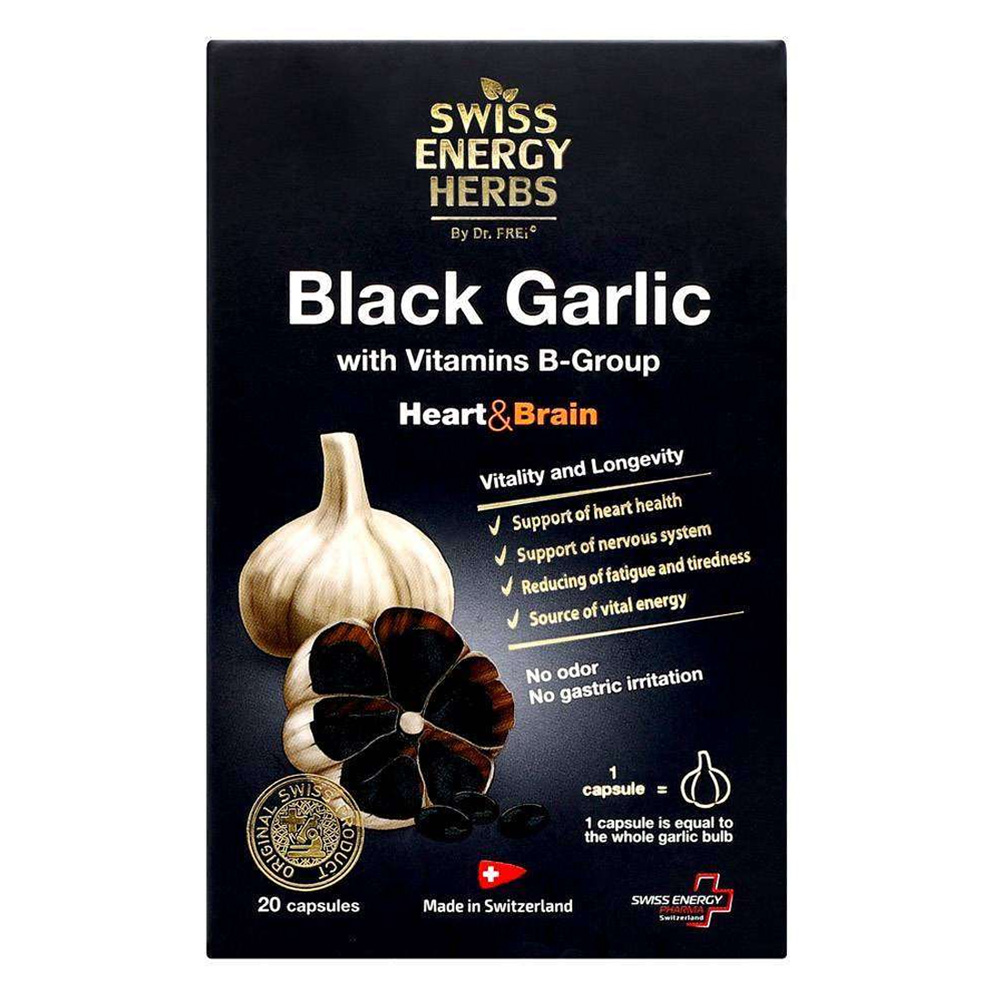 Swiss Energy Herbs BLACK GARLIC with Vitamins B- Group, 20 capsules