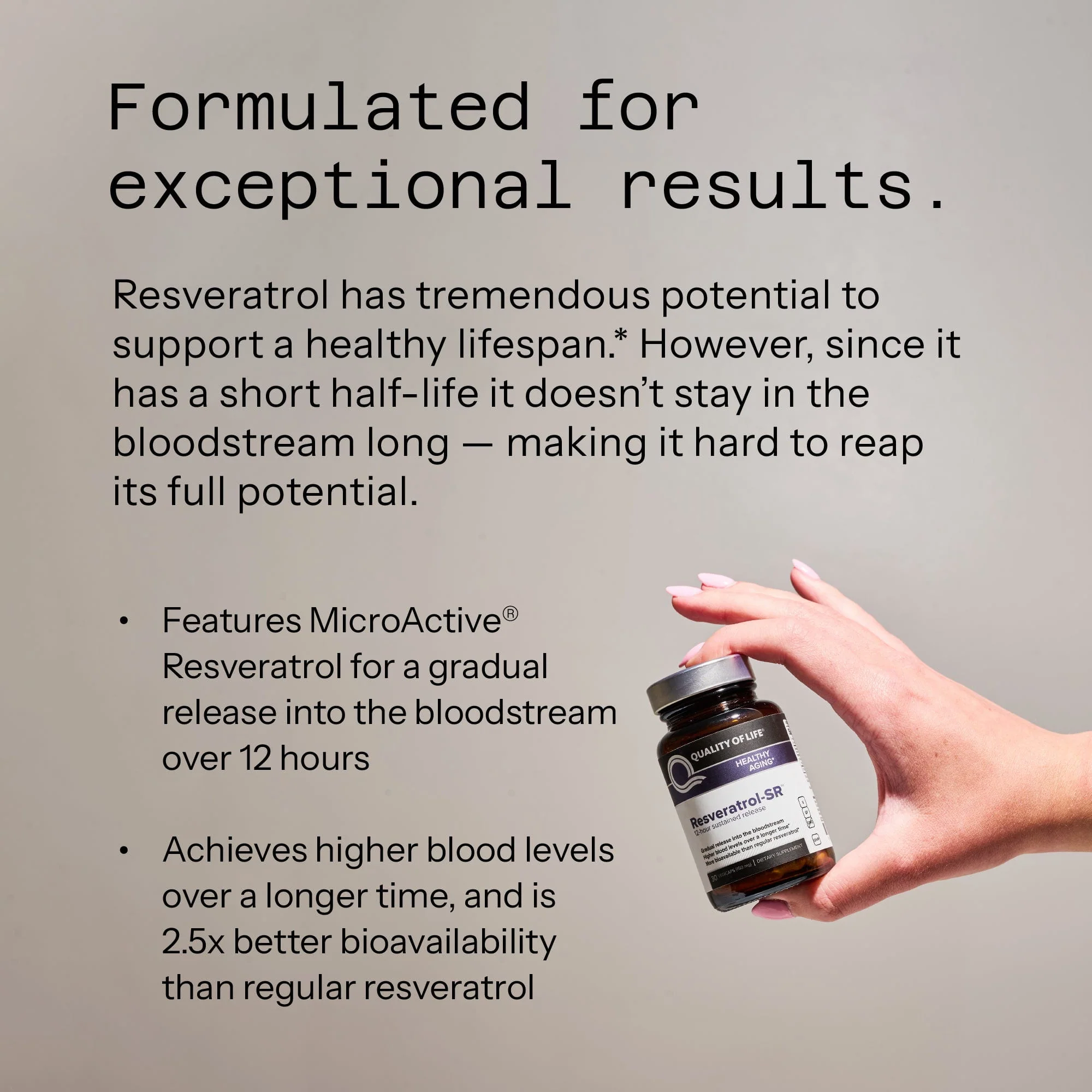 RESVERATROL SR- Supports healthy aging, metabolism, Enhances blood flow  150 mg, 30 Vegicaps