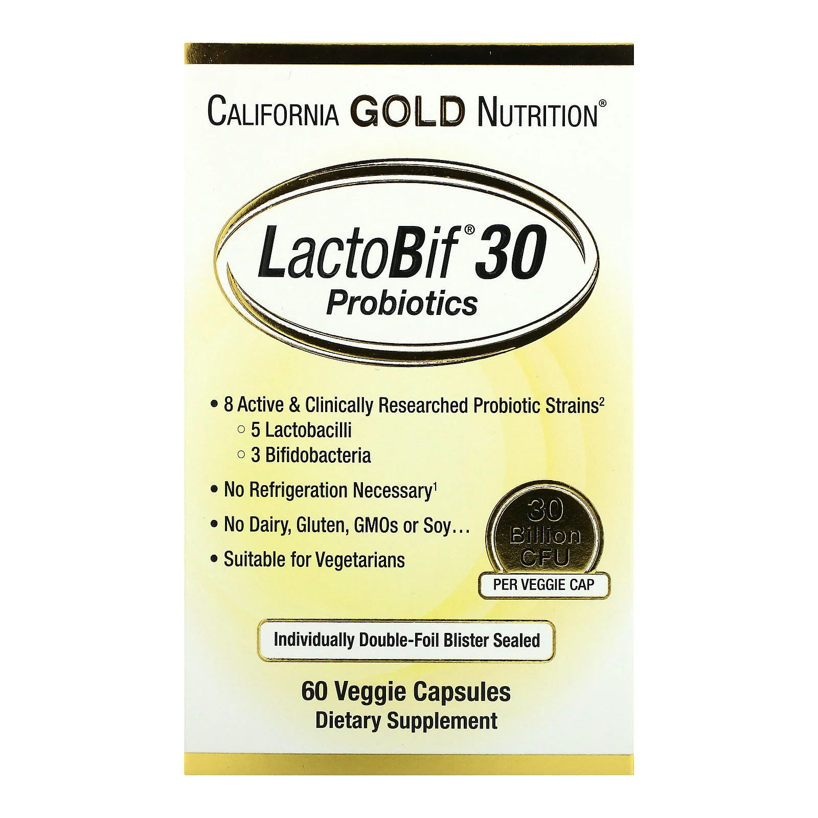 California Gold Nutrition, LactoBif Probiotics, 30 Billion CFU, 60 Veggie Capsules