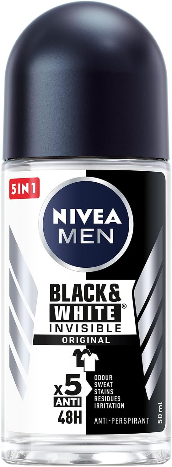 Nivea Men Antiperspirant Roll On For Men Black & White Invisible Protection Original 3X50 Ml